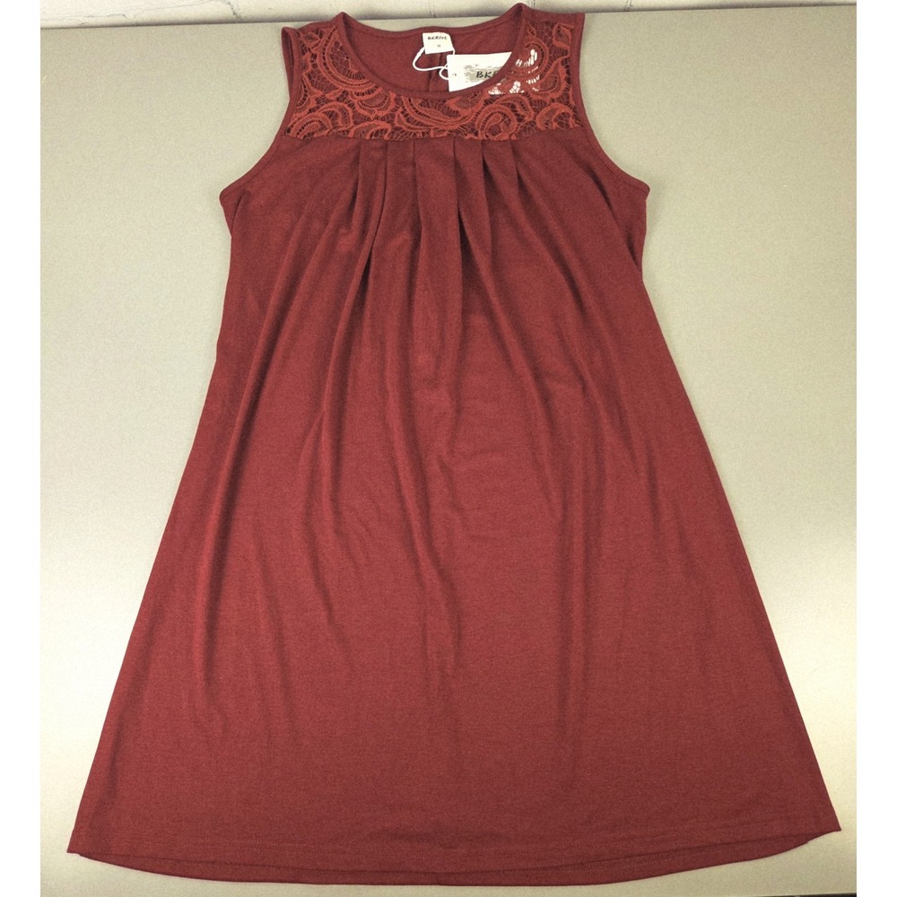 Brick Red/Cranberry‎ Casual Dress Sz Medium Lace Accent Pleat by BKRIVE